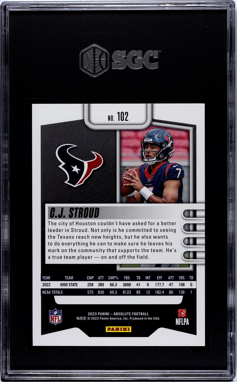 CJ/C.J. Stroud 2023 Panini Absolute Green Rookie Card- SGC Graded 10 Gem Mint