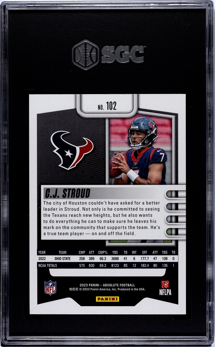 CJ/C.J. Stroud 2023 Panini Absolute Green Rookie Card- SGC Graded 10 Gem Mint