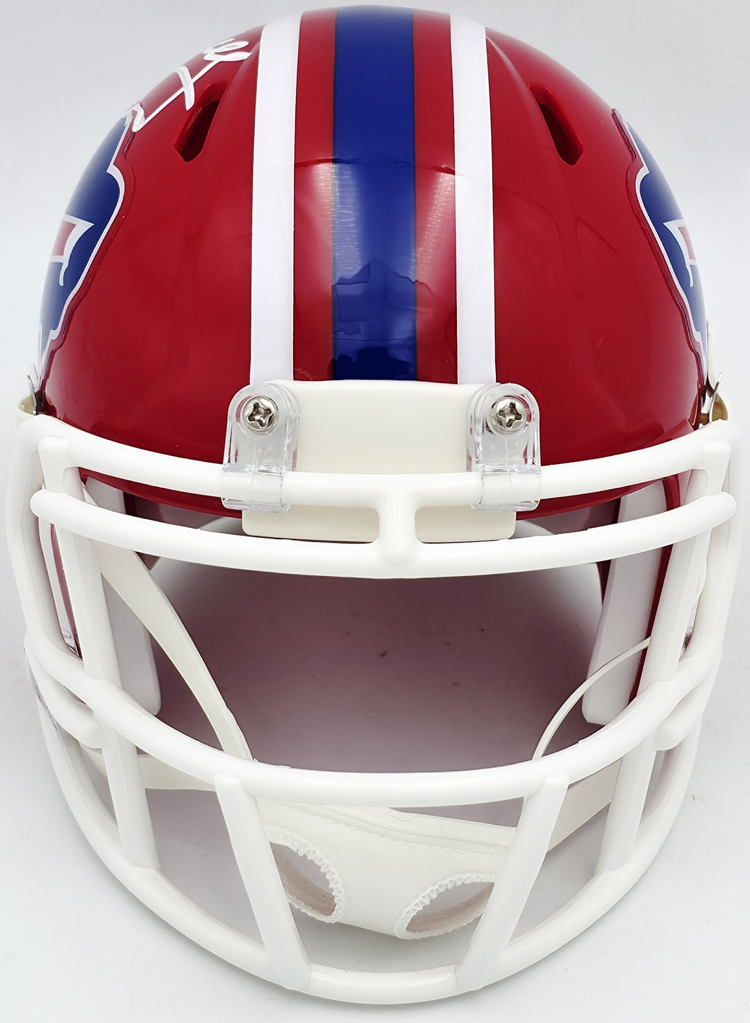 Jim Kelly Auto Signed Bills 1987-01 Throwback Red Speed Mini Helmet Beckett Wit