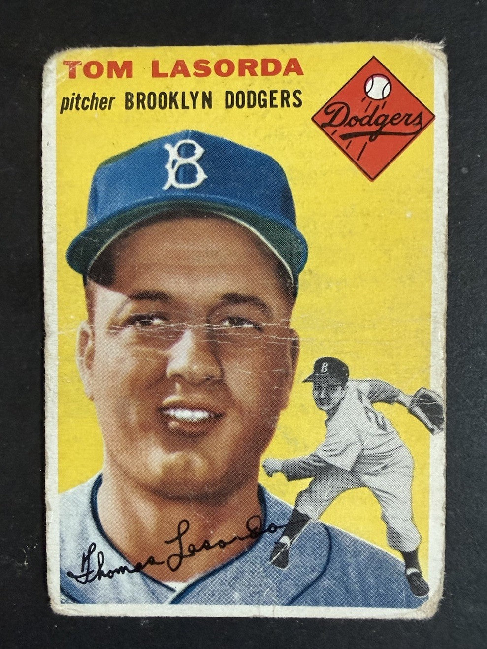 1954 Topps Tommy Lasorda Tom Lasorda #132 Rookie RC HOF Dodgers Centered