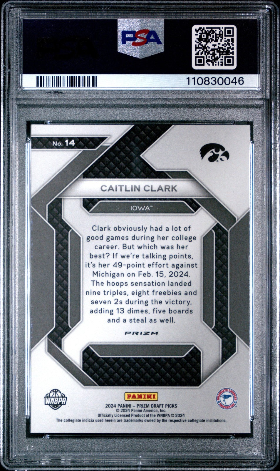 Graded 2024 Panini Prizm DP Caitlin Clark #14 Silver RC Card PSA 10