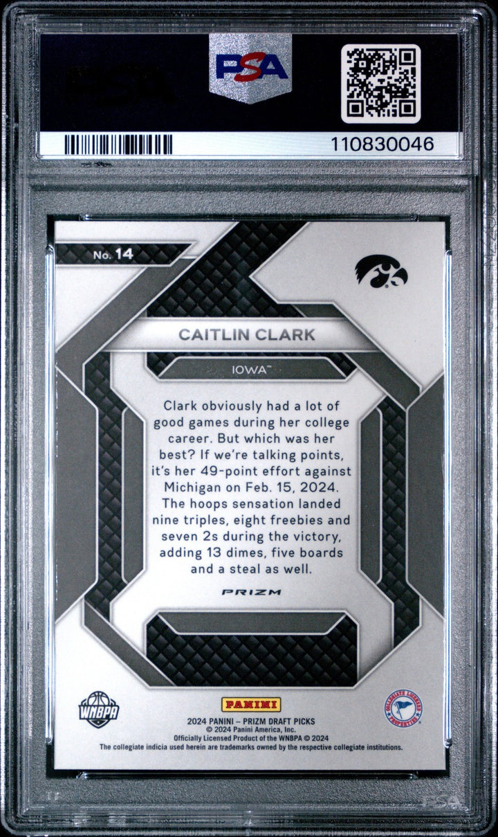Graded 2024 Panini Prizm DP Caitlin Clark #14 Silver RC Card PSA 10