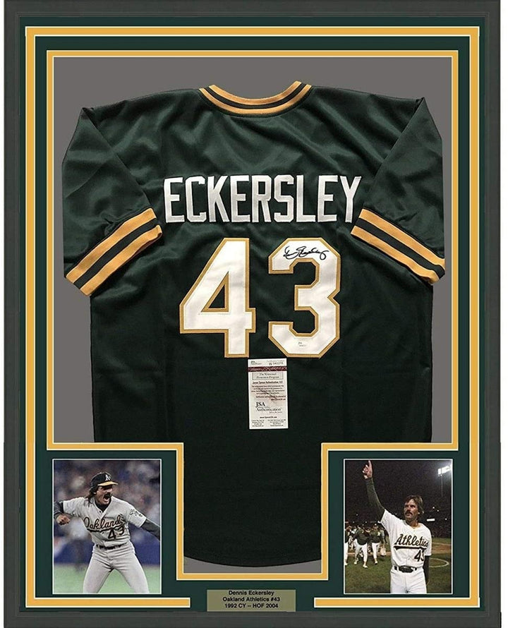 FRAMED Signed DENNIS ECKERSLEY 35x39 Oakland Green Jersey JSA COA