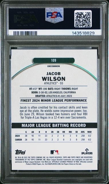Graded 2025 Topps Finest Jacob Wilson #109 Rookie RC Card PSA 10 Mint
