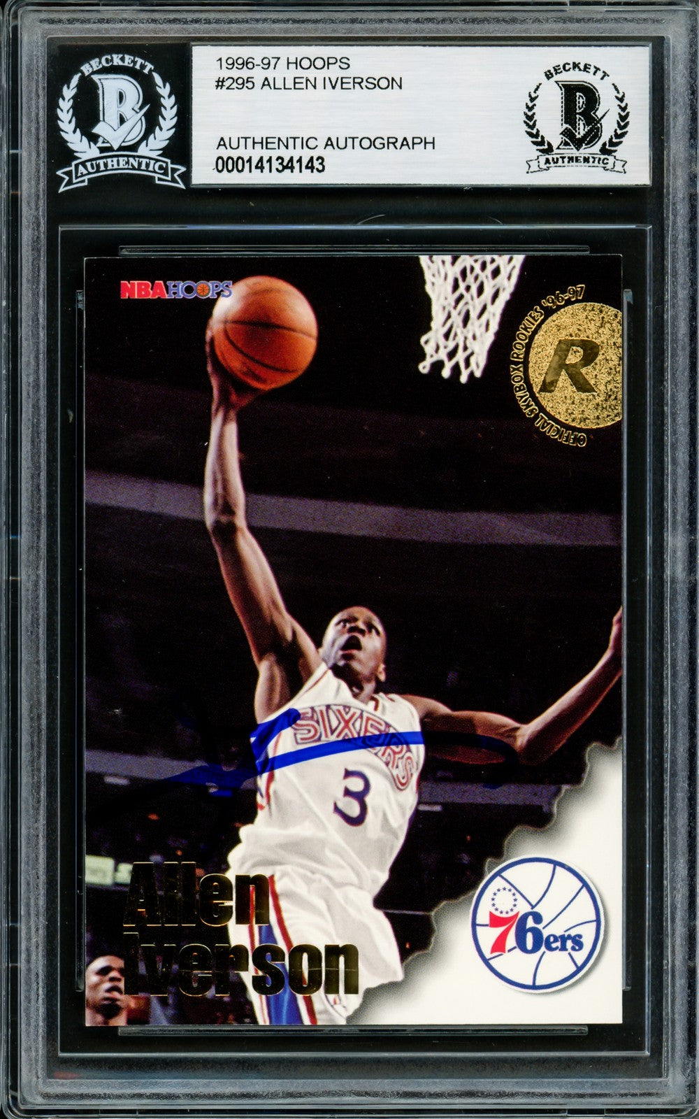 Allen Iverson Signed 1996-97 Hoops RC 295 Philadelphia 76ers Beckett #14134143