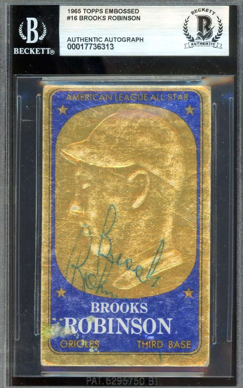 Brooks Robinson Beckett BAS Signed 1965 Topps Embossed Autograph