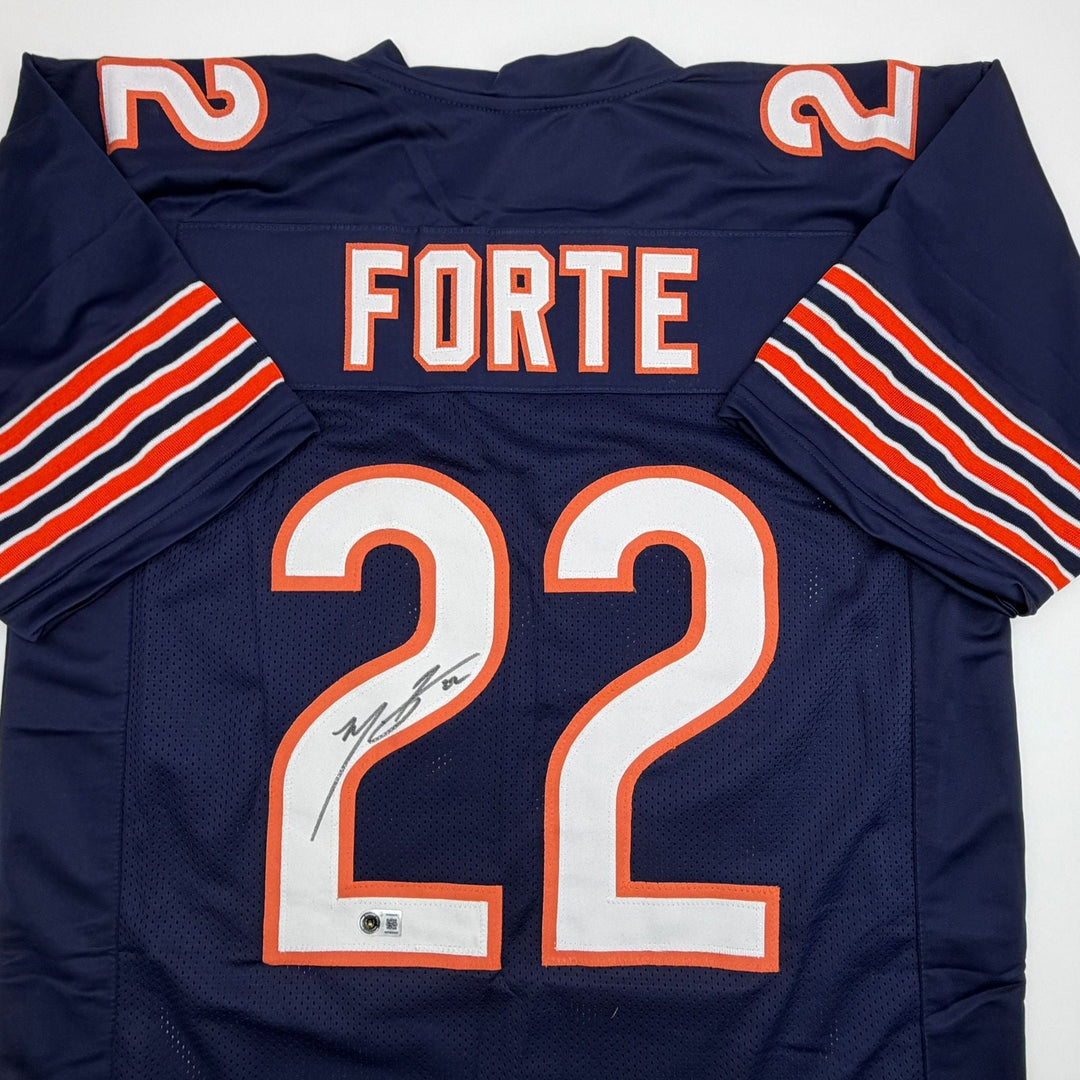 Autographed/Signed Matt Forte Chicago Blue Football Jersey Beckett BAS COA