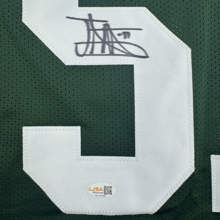 Autographed/Signed Jonathan Vilma New York Green Football Jersey JSA COA