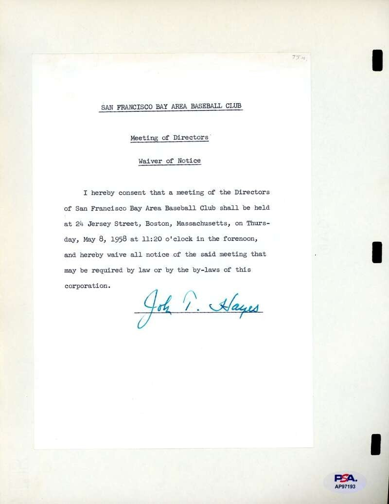 Joe Cronin PSA DNA Signed 1958 Contract Autograph