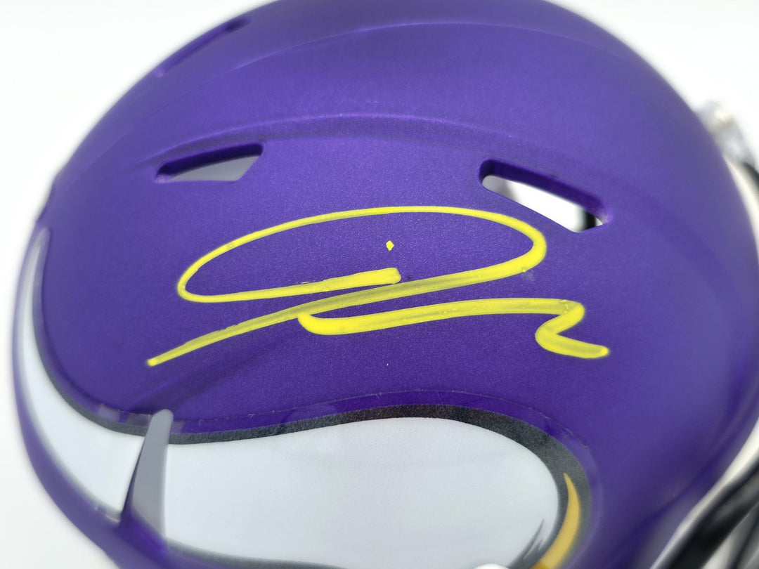 Jordan Addison Signed Vikings Purple Speed Mini Helmet (In Yellow) Beckett