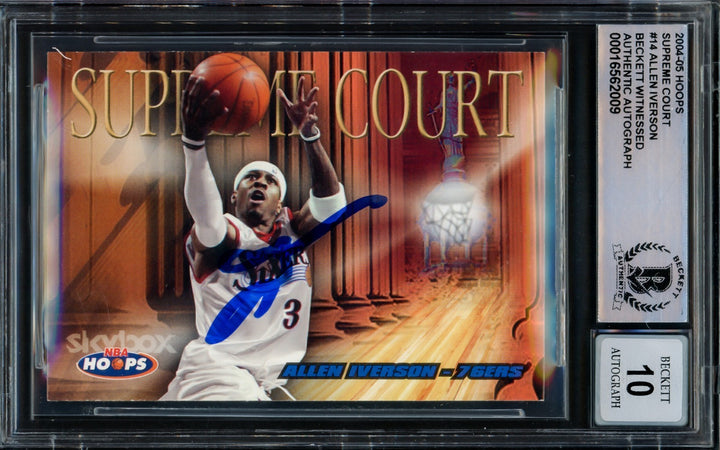 Allen Iverson Auto 2004-05 Hoops Supreme Court Card 14 76ers Sig 10 Beckett Wit