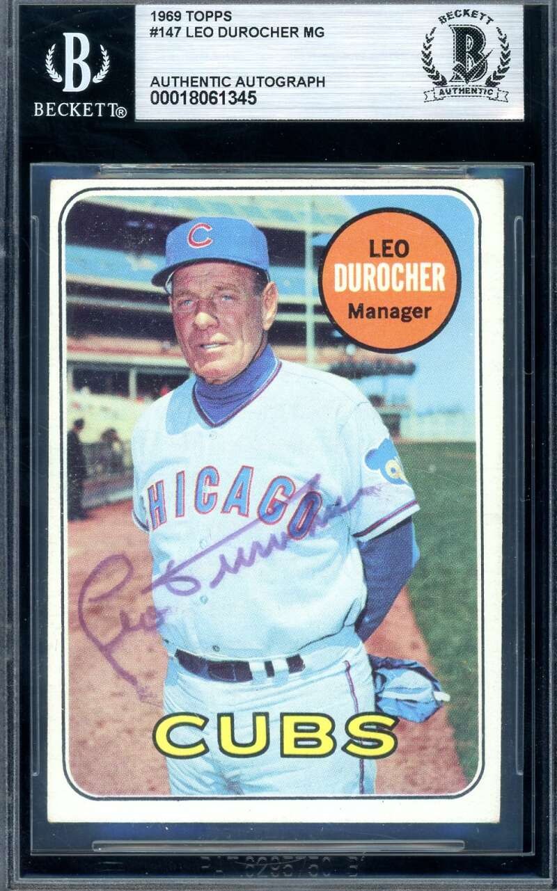 Leo Durocher Beckett BAS Vintage Signed 1969 Topps Autograph