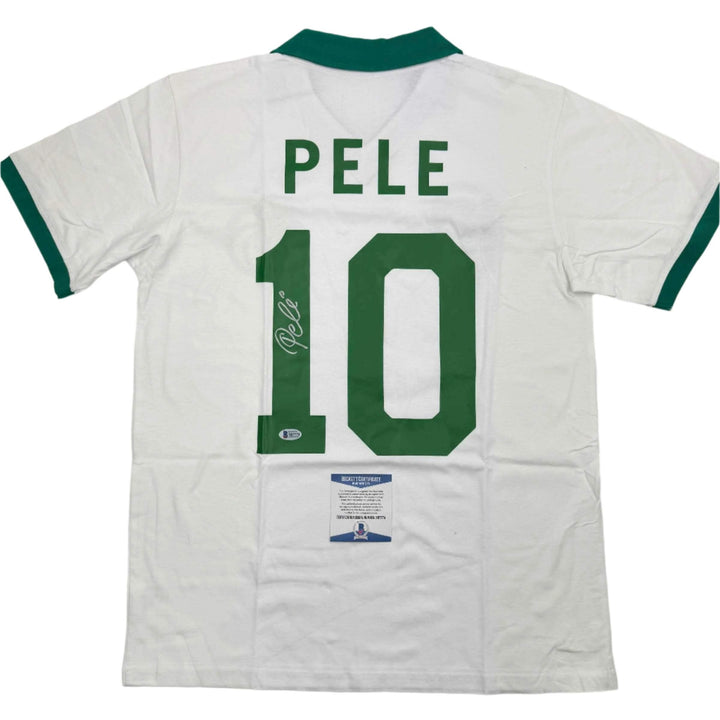 Autographed/Signed Pele New York Cosmos White Soccer Futbol Jersey Beckett COA