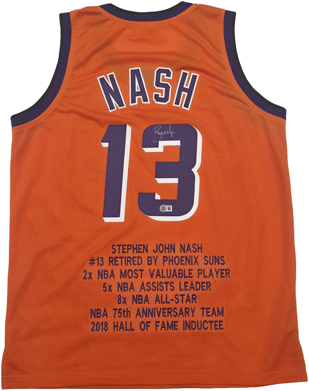 Phoenix Suns Steve Nash Autographed Signed Orange Stat Jersey Beckett Wit