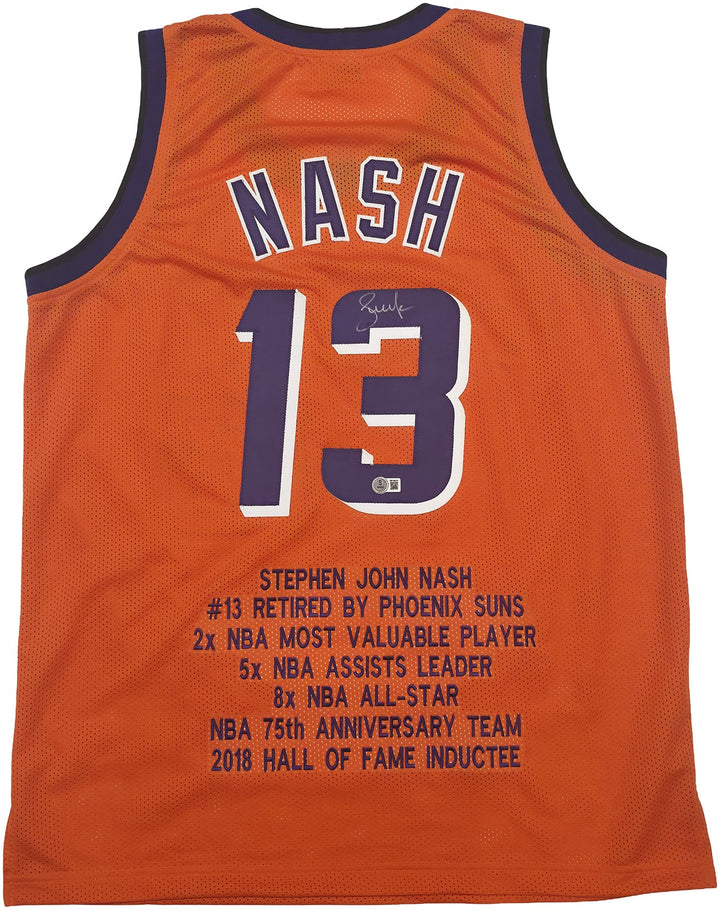 Phoenix Suns Steve Nash Autographed Signed Orange Stat Jersey Beckett Wit