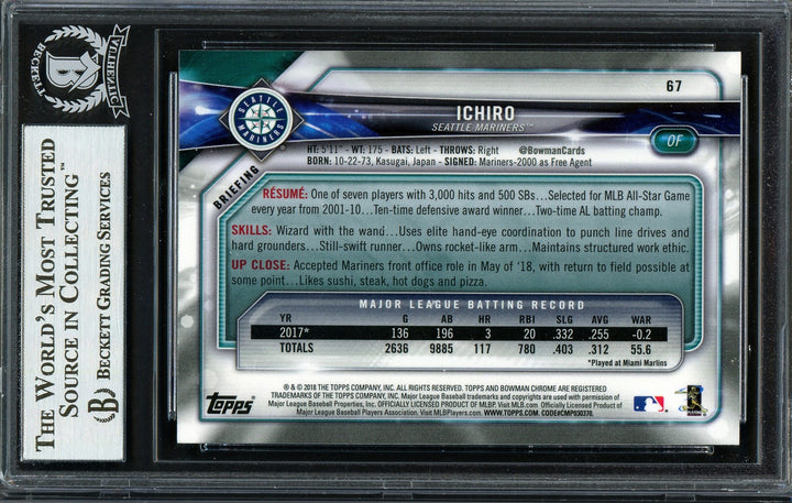 Ichiro Suzuki Signed 2018 Bowman Chrome Card 67 Mariners Beckett #12668034
