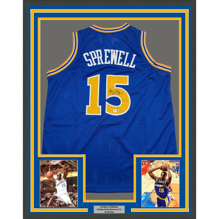 Framed Autographed/Signed Latrell Sprewell 35x39 Golden State Jersey COA