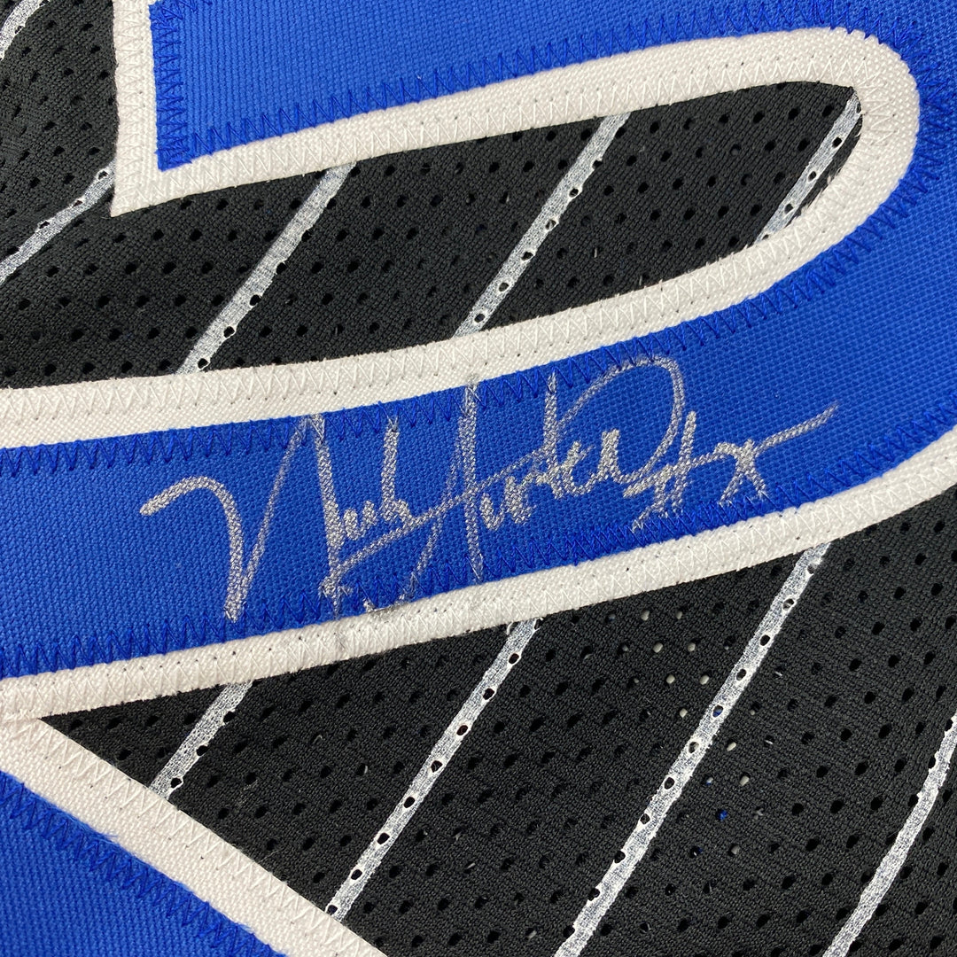 Autographed/Signed Nick Anderson Orlando Black Pinstripe Jersey PSA/DNA COA
