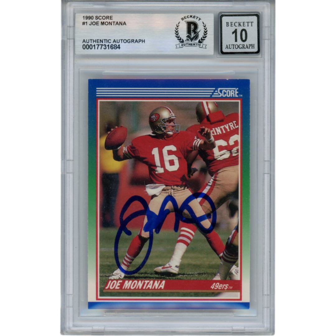 Joe Montana Autographed/Signed 1990 Score #1 Slab Trading Card Beckett 49926