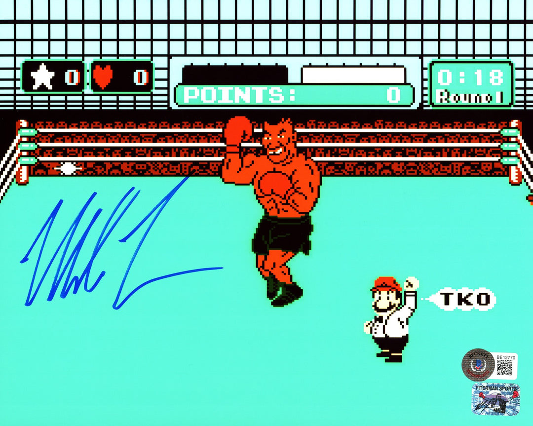 Mike Tyson Signed 8x10 Photo Nintendo Punch-Out!! With NES Controller BAS QR