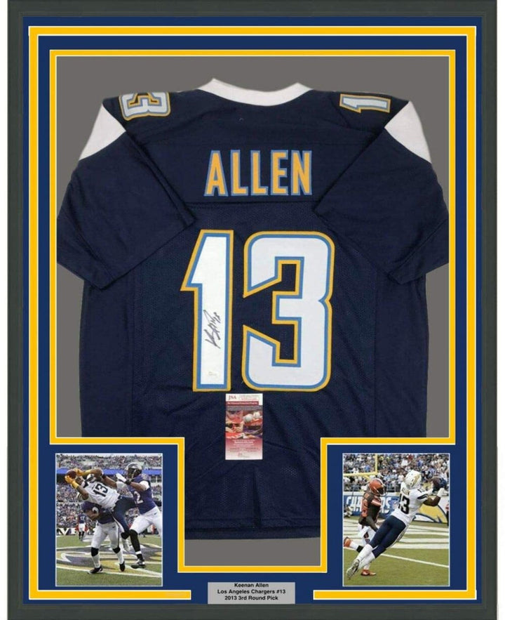 FRAMED Autographed/Signed KEENAN ALLEN 33x42 LA Dark Blue Jersey JSA COA Auto