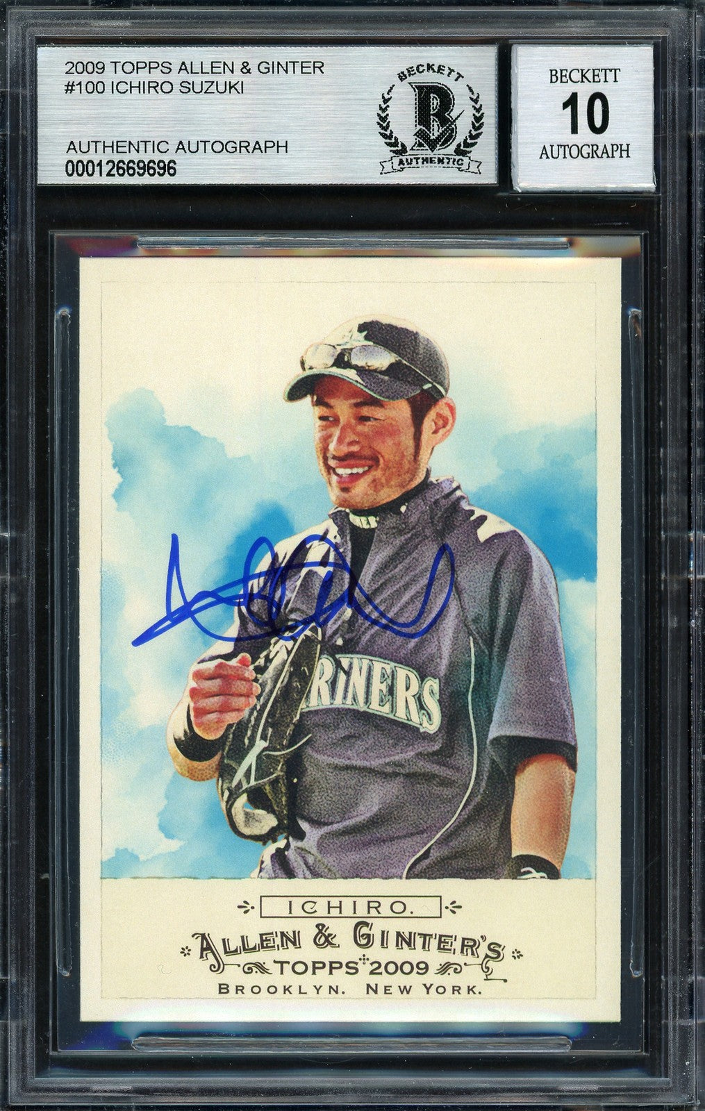 Ichiro Suzuki Signed 2009 Topps Allen & Ginter Card 100 Mariners Auto 10 Beckett
