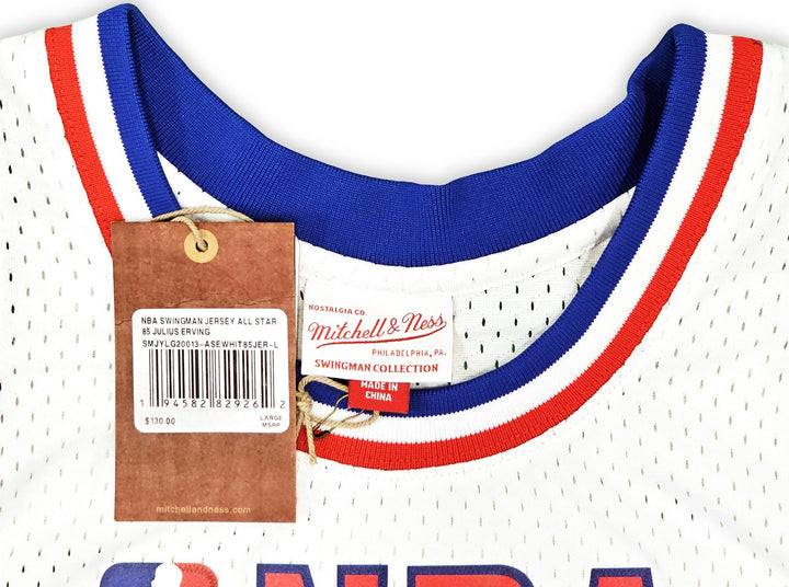 76ers Julius Dr J Erving Auto White Mitchell Ness 1985 Swingman AS Jersey L BAS