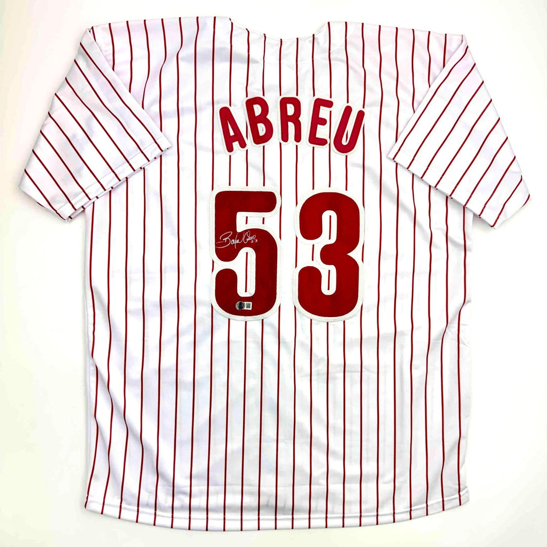 Autographed/Signed Bobby Abreu Philadelphia Pinstripe Jersey Beckett COA