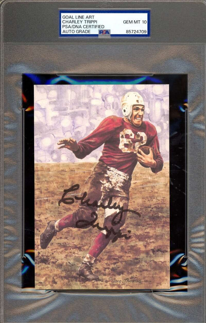 Charley Trippi Gem Mint 10 PSA DNA Signed Goal Line Art Card GLAC Autographed