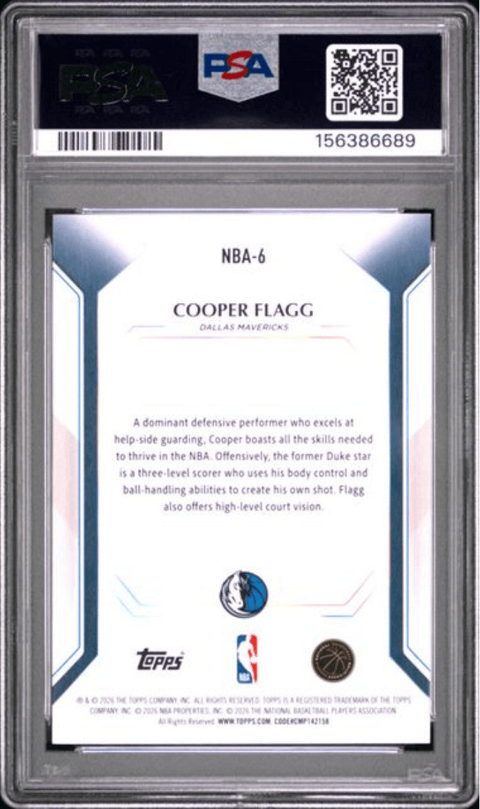 Graded 2026 Topps Collector Kit Cooper Flagg #NBA6 Rookie RC Card PSA 10