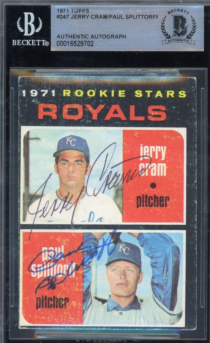 Jerry Cram Paul Splittorff Beckett BAS Signed 1971 Topps Rookie Stars Autograph