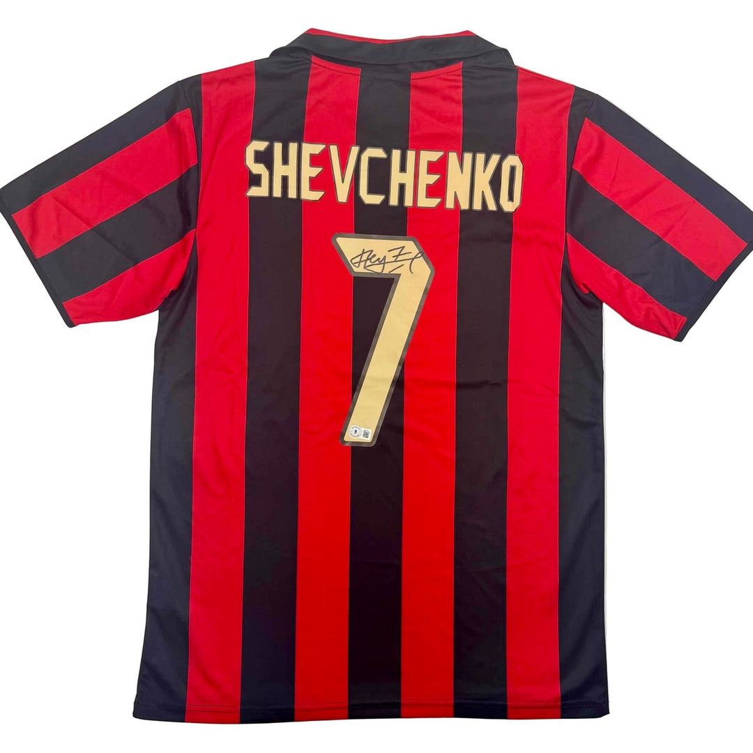 Signed Andriy Shevchenko AC Milan Red/Black Futbol Jersey BAS COA