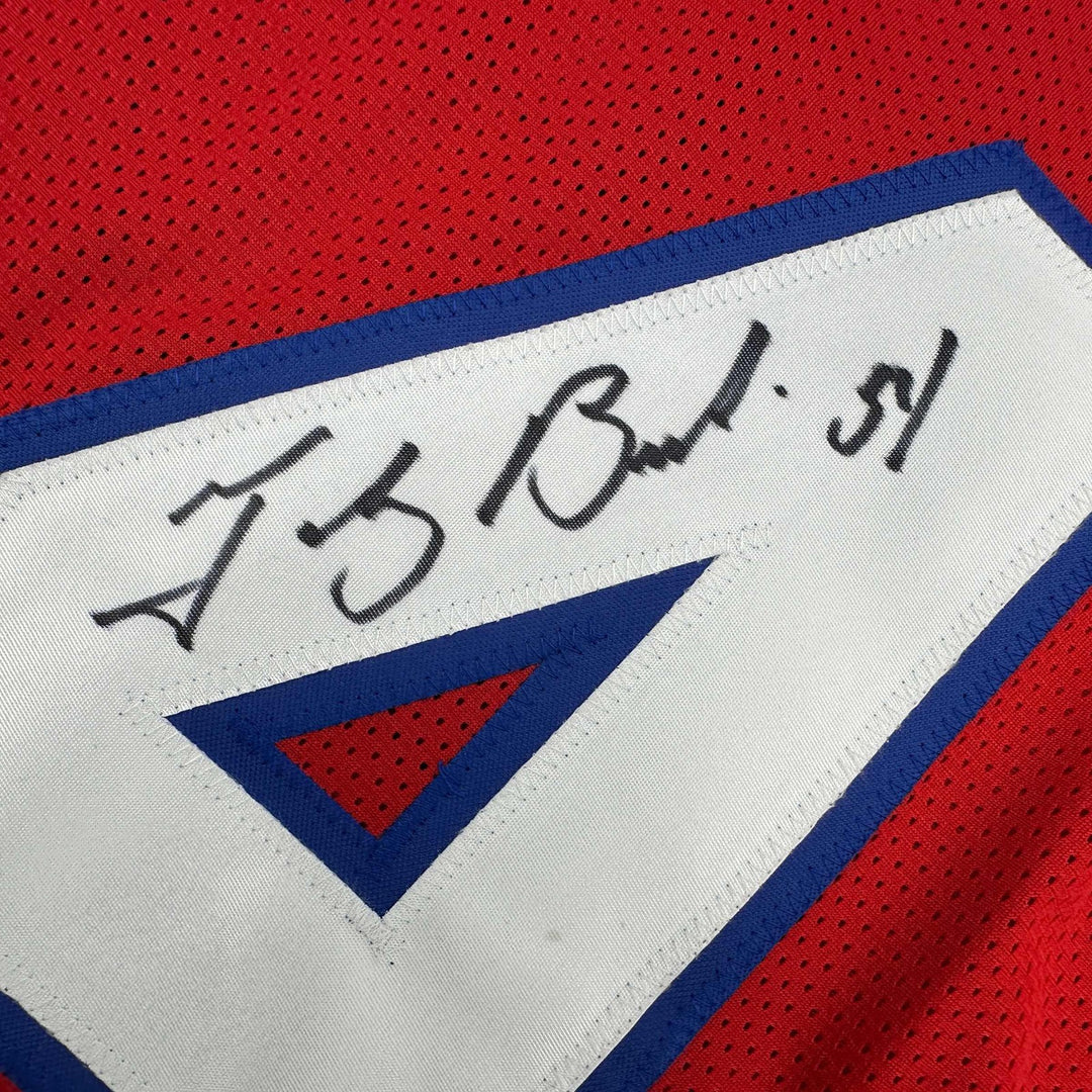 Autographed/Signed Tedy Bruschi New England Red Football Jersey JSA COA