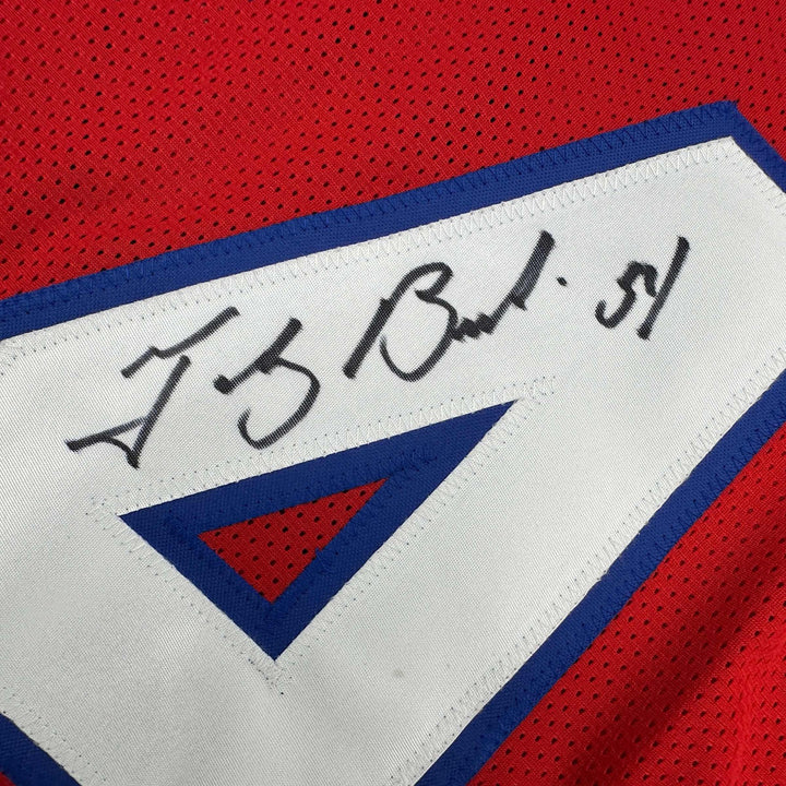 Autographed/Signed Tedy Bruschi New England Red Football Jersey JSA COA