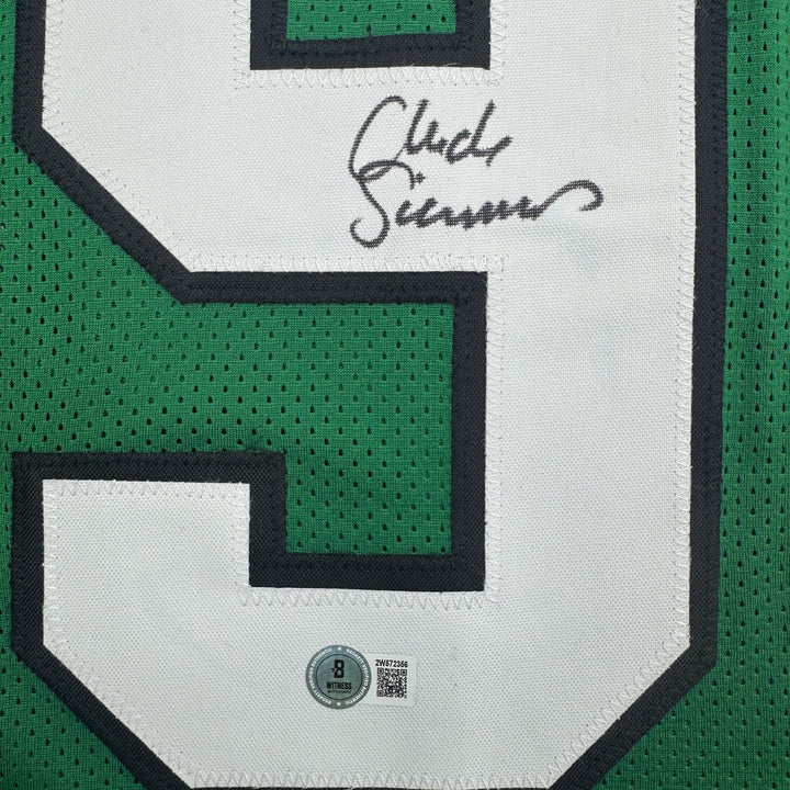 Autographed/Signed Clyde Simmons Philadelphia Green Football Jersey Beckett COA