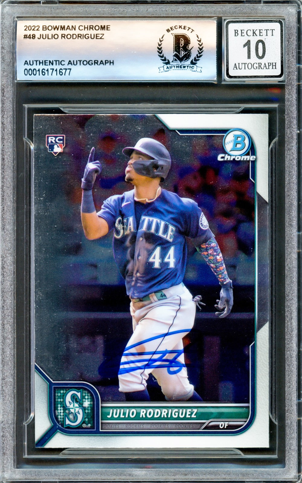Julio Rodriguez Signed 2022 Bowman Chrome RC 48 Mariners Auto GM 10 Beckett