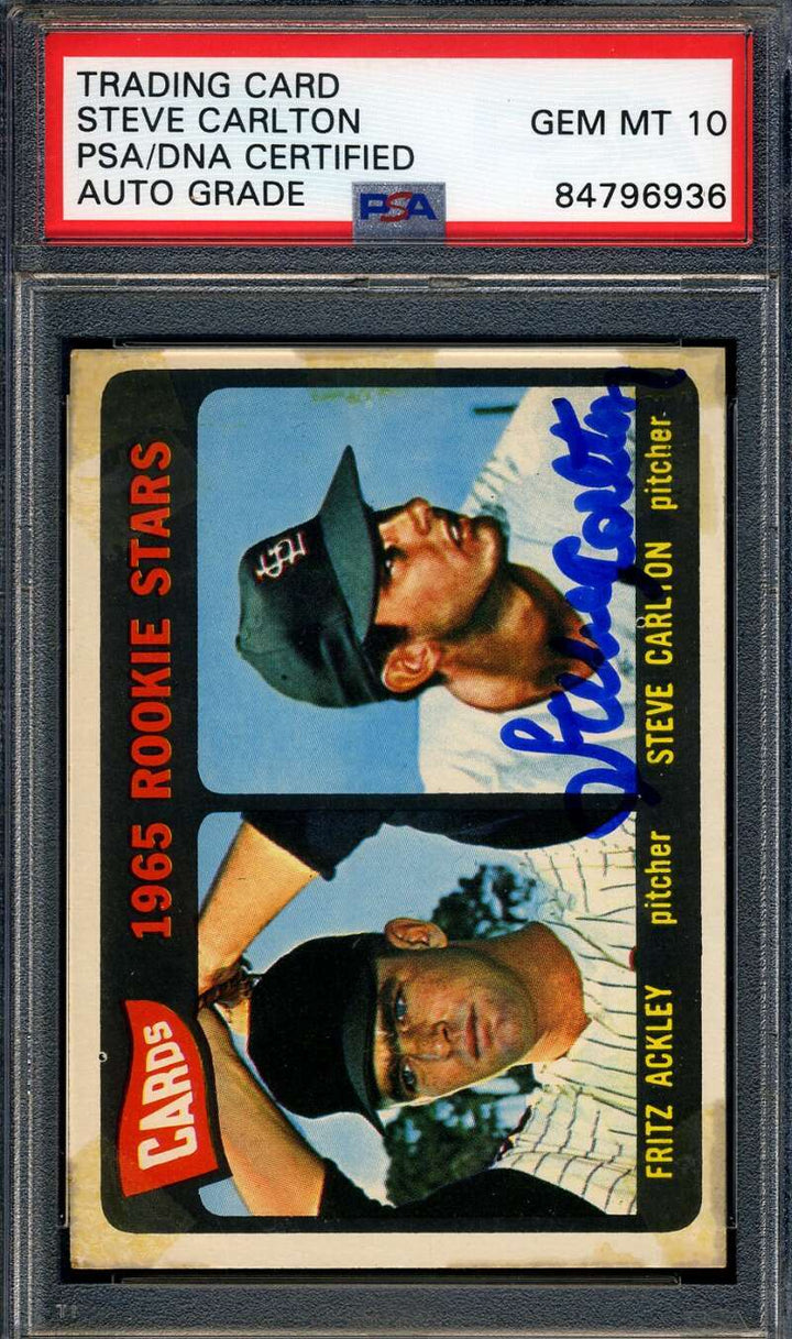 Steve Carlton Gem Mint 10 PSA DNA Signed 1965 Topps Rookie Stars Autograph