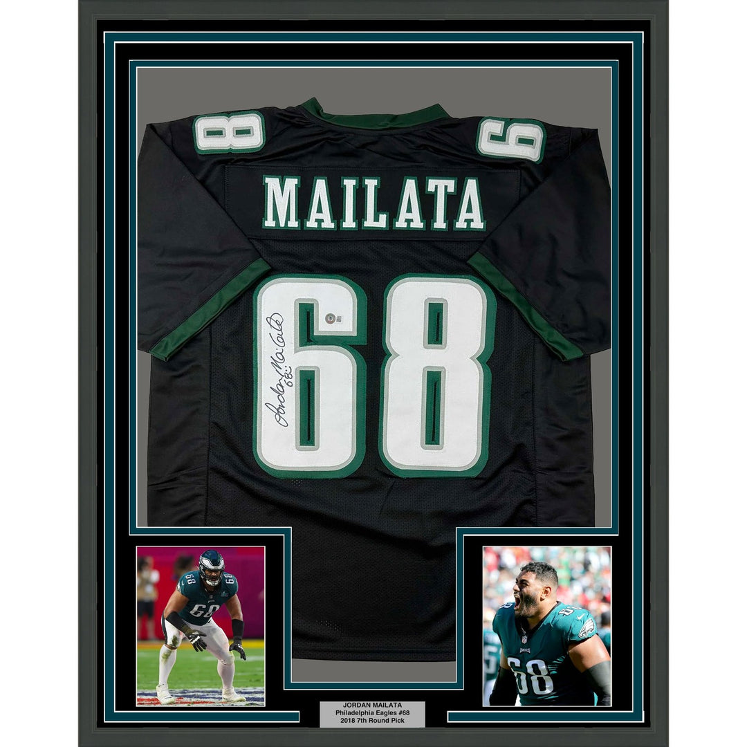 Framed Signed Jordan Mailata 35x39 Philadelphia Black Jersey COA