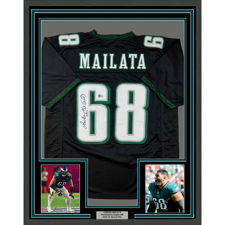 Framed Signed Jordan Mailata 35x39 Philadelphia Black Jersey COA