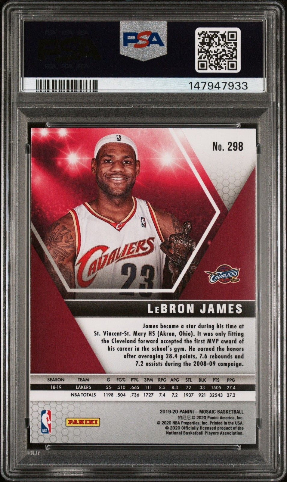 Graded 2019 Panini Mosaic LeBron James #298 MVPs Card PSA 10 Gem Mint