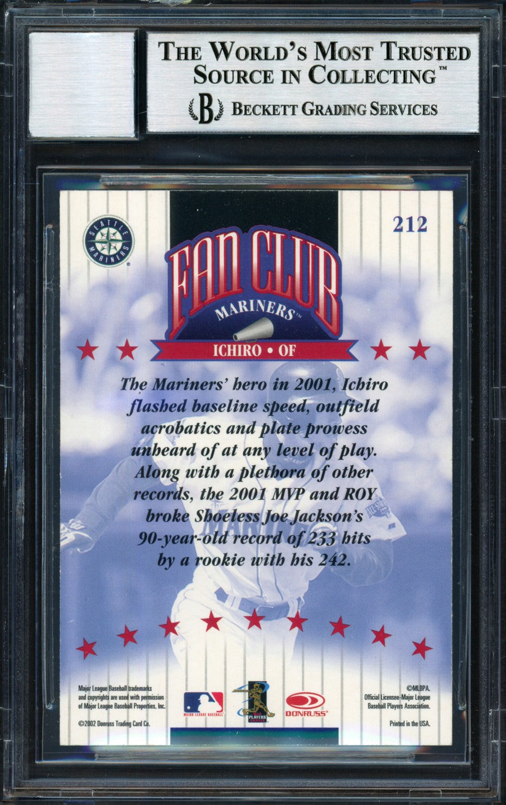Ichiro Suzuki Signed 2002 Donruss Fan Club Card 212 Mariners Auto 10 Beckett