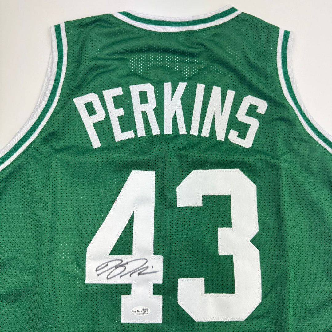 Autographed/Signed Kendrick Perkins Boston Green Basketball Jersey JSA COA
