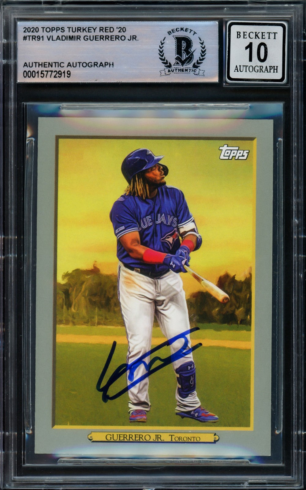 Vladimir Guerrero Jr Auto 2020 Topps Turkey Red Card 91 Blue Jays Sig 10 Beckett