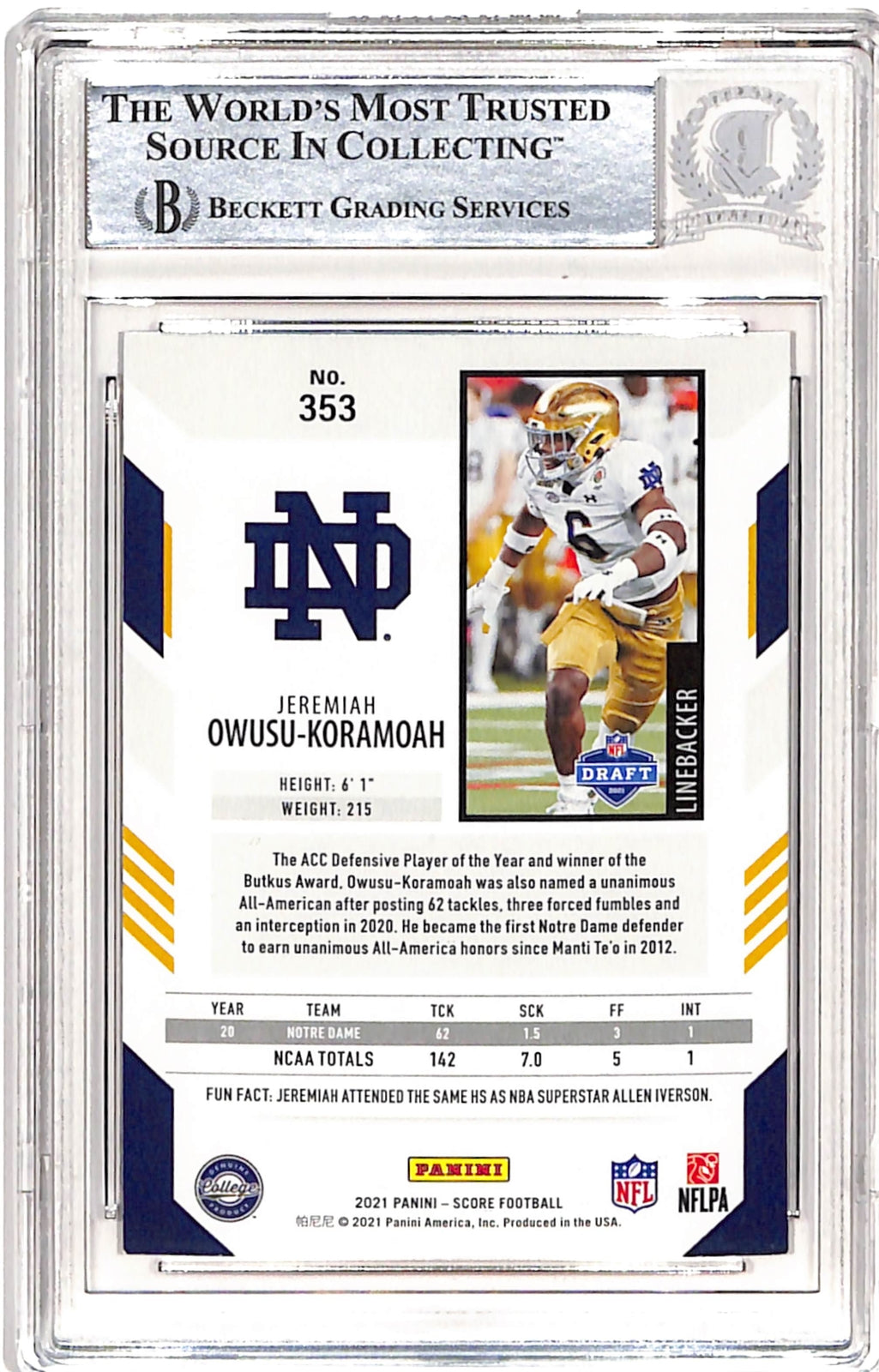 Jeremiah Owusu-Komamoah Signed 2021 Score #353 Beckett 38725