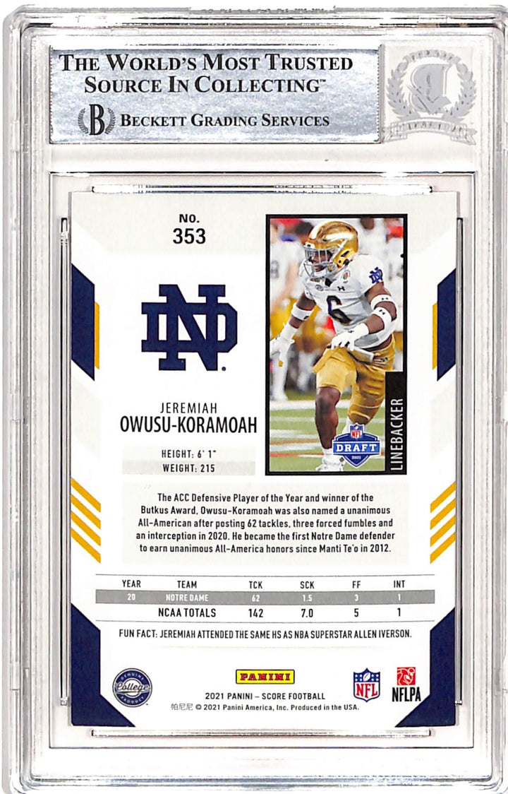 Jeremiah Owusu-Komamoah Signed 2021 Score #353 Beckett 38725