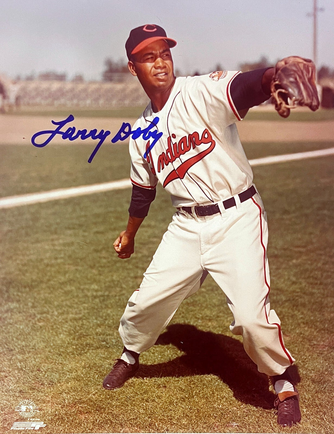 Larry Doby signed Cleveland MLB 8x10 Photo - COA/CSA Show Ticket/Photo/HOF/7X AS