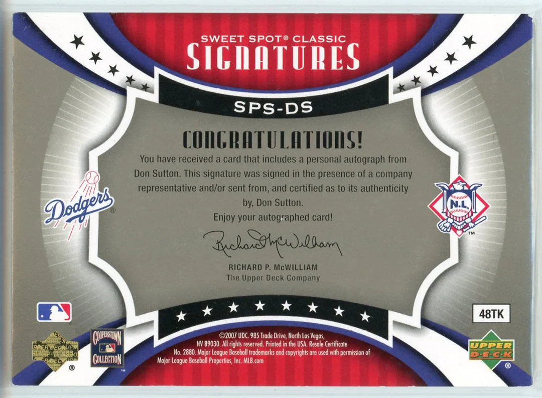Don Sutton Autographed 2007 Upper Deck Sweet Spot Classic Signatures Card #SPS-D