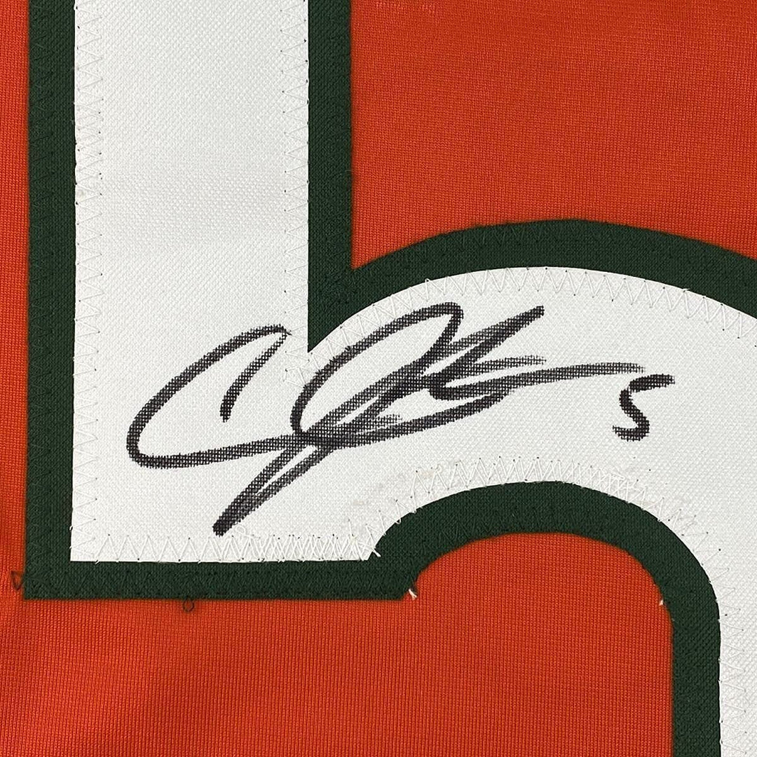 FRAMED Autographed/Signed ANDRE JOHNSON 33x42 Orange Football Jersey JSA COA