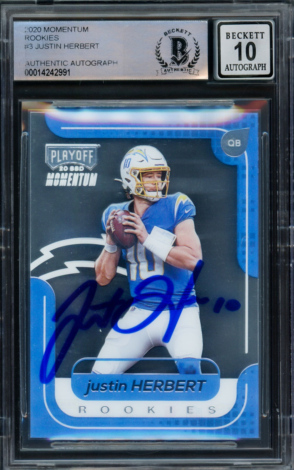 Justin Herbert Signed 2020 Playoff Momentum RC M-3 Chargers Auto GM 10 Beckett