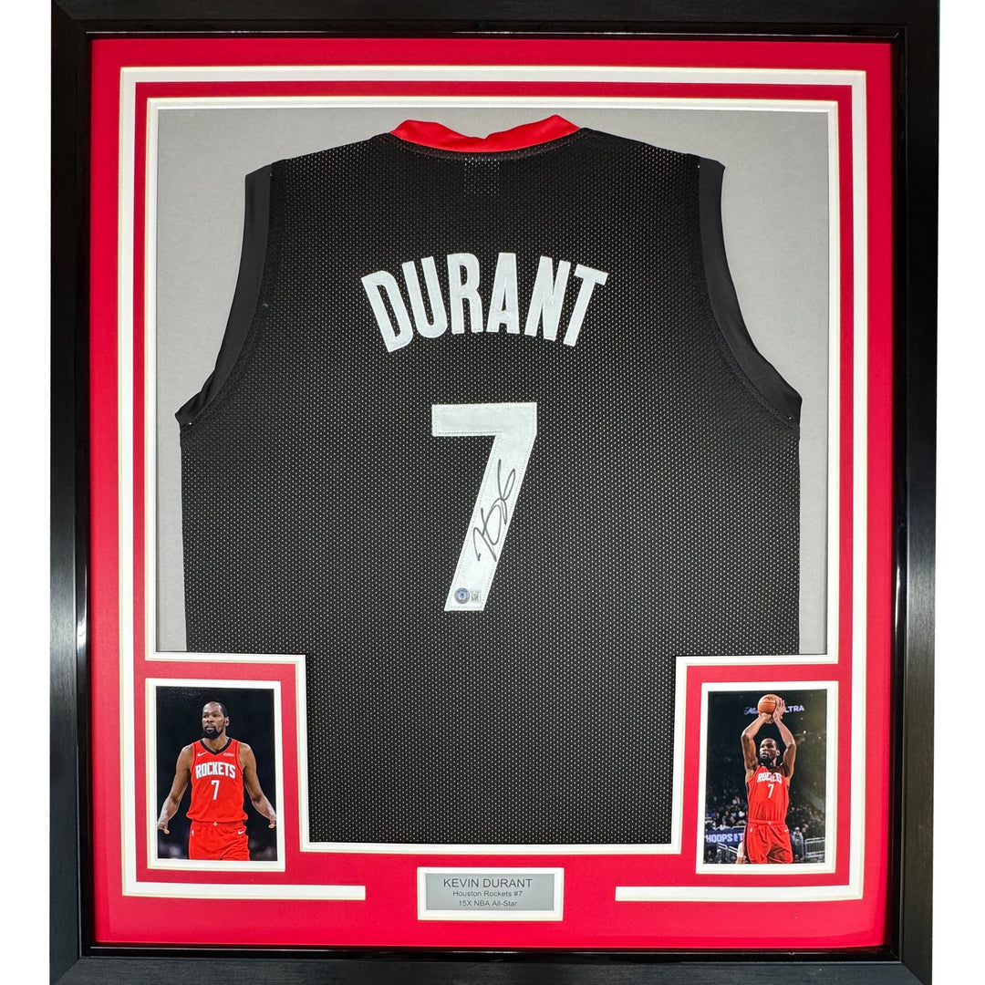 Framed Autographed/Signed Kevin Durant 35x39 Houston Black Jersey BAS COA